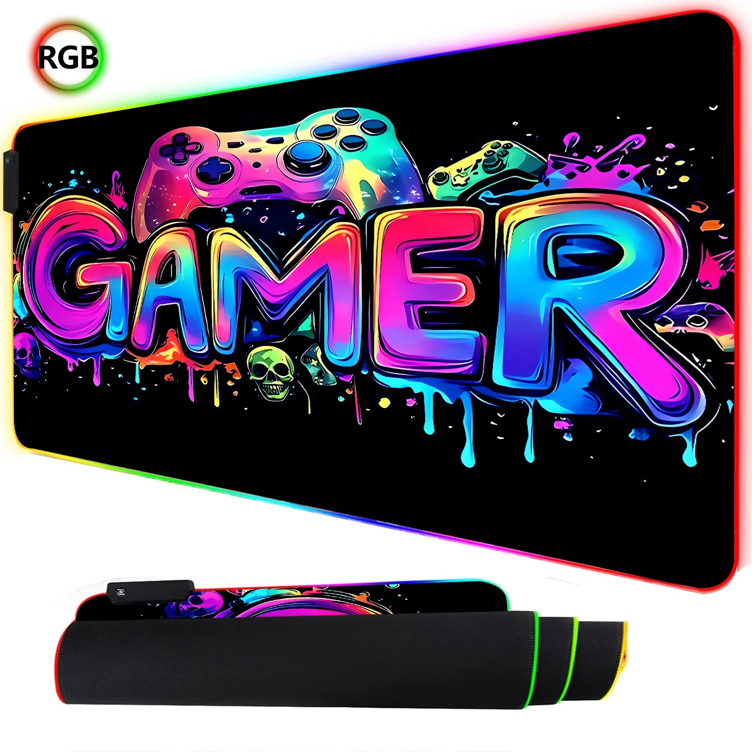 Esports Gaming Stocks - RGB ネオンゲーミングコントローラーアートマウスパッド LED バックライト発光ゲーマーゴムキーボードパッド E スポーツコンピュータアクセサリーデスクマット