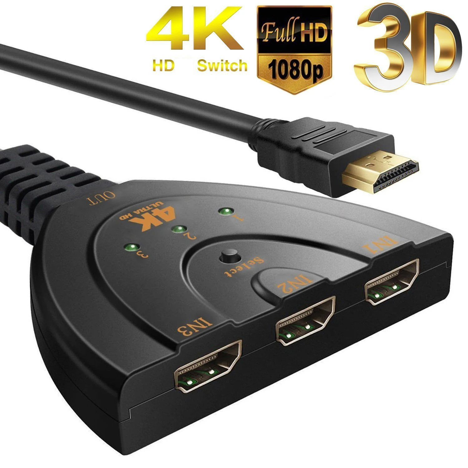 Esports Gaming Hub - HDMI対応スイッチ 4K*2K 3D ミニ3ポート 1.4b 4Kスイッチャー